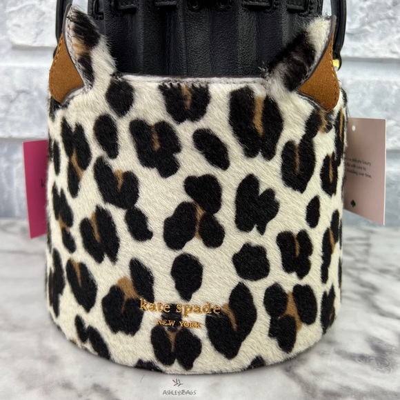 Kate Spade Buttercup Leopard Haircalf Small Bucket Bag Crossbody - Picture 4 of 16